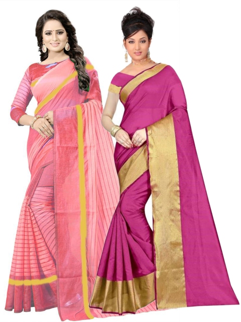 

SAADHVI Pack of 2 Pink & Magenta Silk Cotton Saree