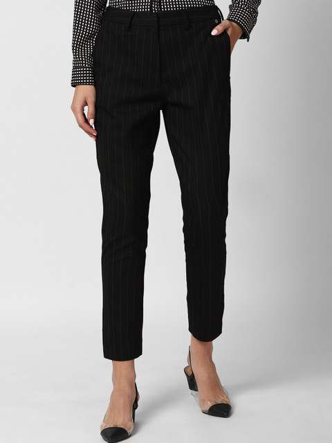 

Van Heusen Woman Women Black Striped Mid Rise Slim Fit Trousers