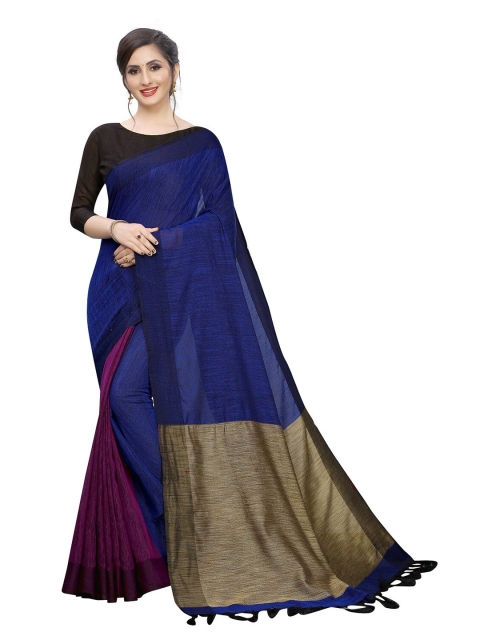 

PERFECTBLUE Blue & Purple Colourblocked Cotton Blend Half and Half Saree