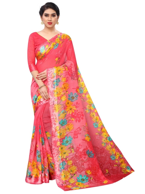 

PERFECTBLUE Red & Blue Floral Saree