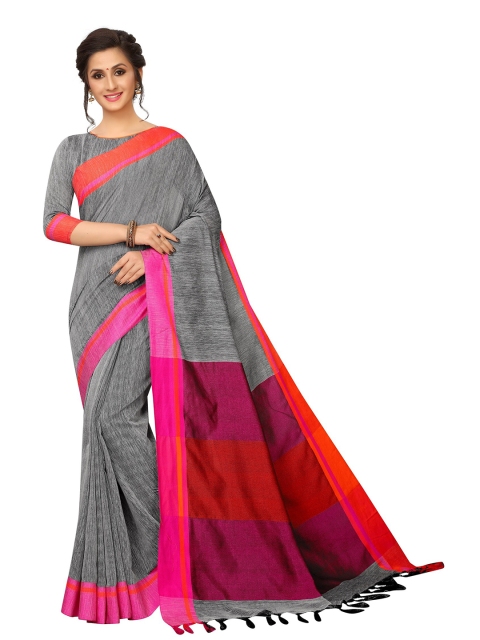 

PERFECTBLUE Grey & Orange Solid Saree