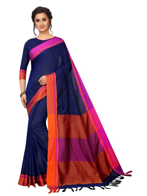 

PERFECTBLUE Navy Blue & Orange Solid Saree