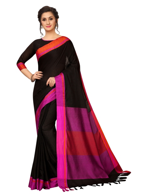 

PERFECTBLUE Black & Pink Cotton Blend Saree
