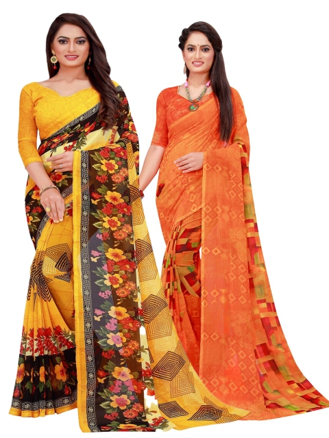 

Florence Orange & Yellow Floral Set of 2 Pure Georgette Saree