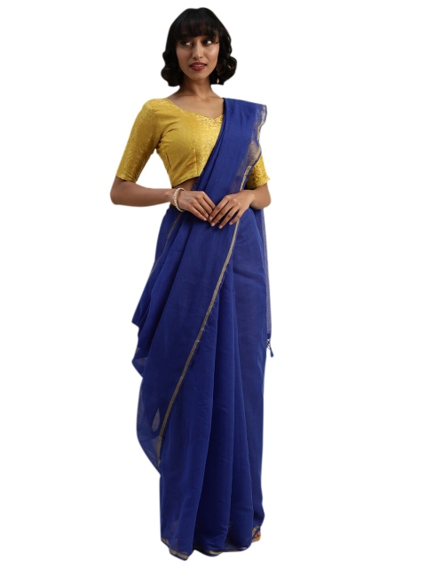 

KALINI Blue & Gold-Toned Solid Zari Art Silk Saree