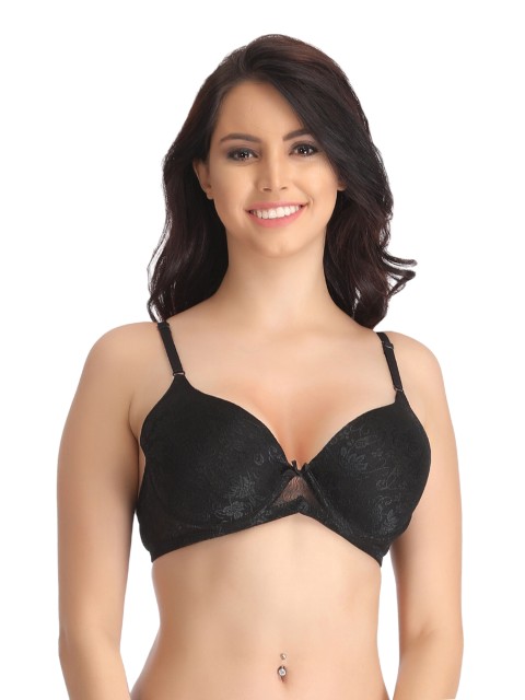 

Clovia Black Medium-Coverage Lace Bra BR0817P13