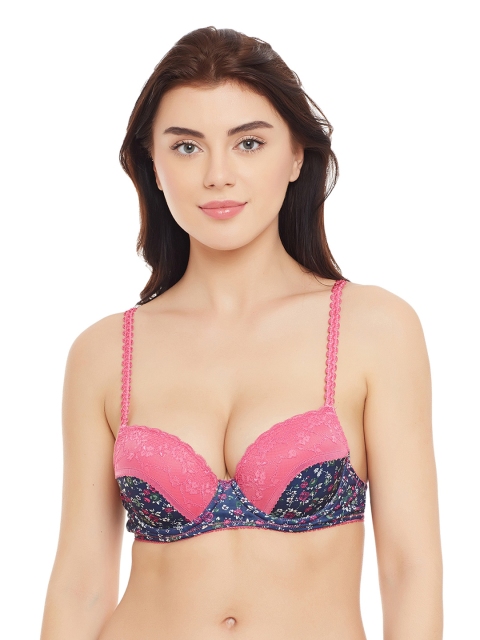 

Clovia Pink & Blue Printed Push-Up Bra BR0825P14