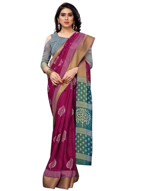 

PERFECTBLUE Magenta & White Ethnic Motifs Cotton Blend Bhagalpuri Saree