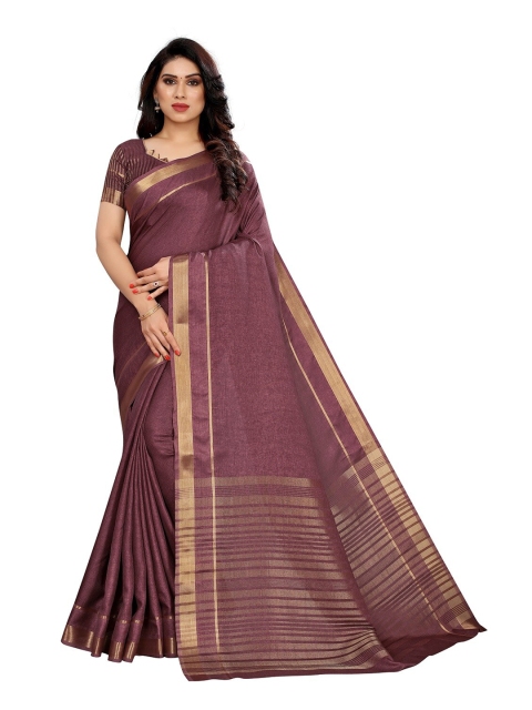 

PERFECTBLUE Magenta & Gold-Toned Striped Silk Blend Saree