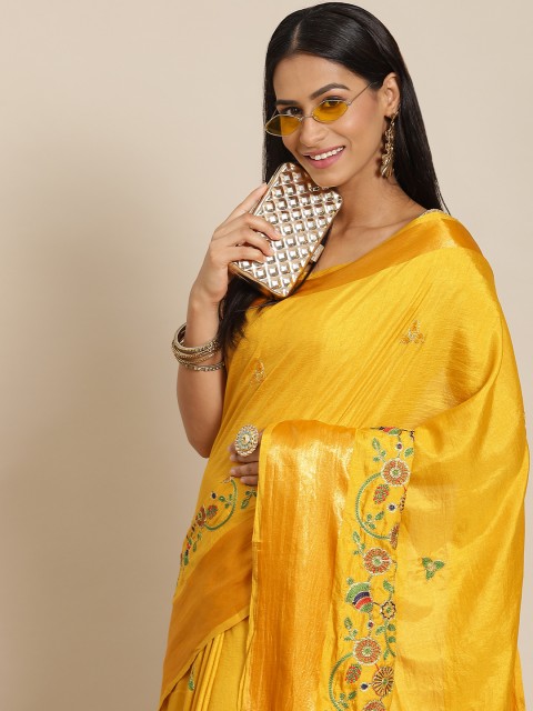 

KALINI Yellow & Green Ethnic Motifs Art Silk Saree
