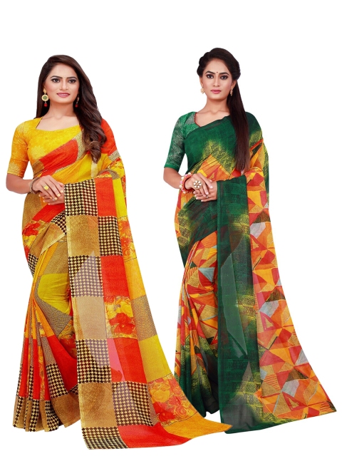 

Florence Pack of 2 Yellow & Green Pure Georgette Saree