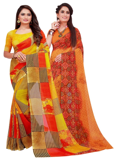 

Florence Pack Of 2 Orange & Yellow Pure Georgette Saree