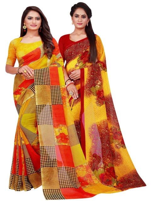 

Florence Pack of 2 Maroon & Yellow Floral Pure Georgette Saree