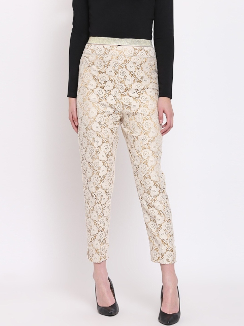 

RIVI Women White Floral Pure Cotton Trousers