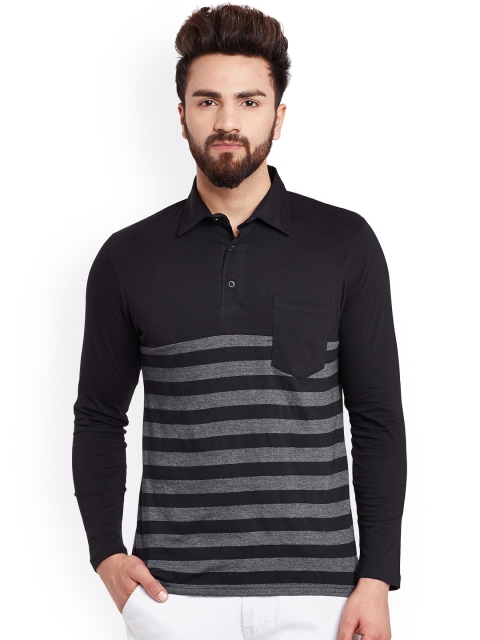 

Hypernation Men Black & Grey Striped Round Neck T-shirt