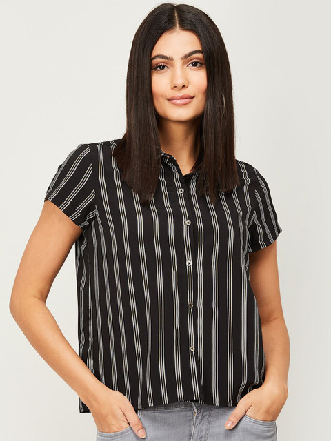 

Fame Forever by Lifestyle Black & White Striped Shirt Style Top