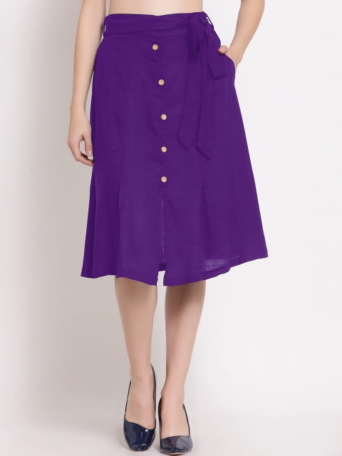 

PATRORNA Women Purple Solid Knee Length Skirt