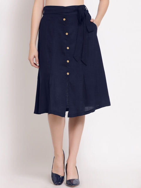 

PATRORNA Women Blue Solid Knee Length Skirt