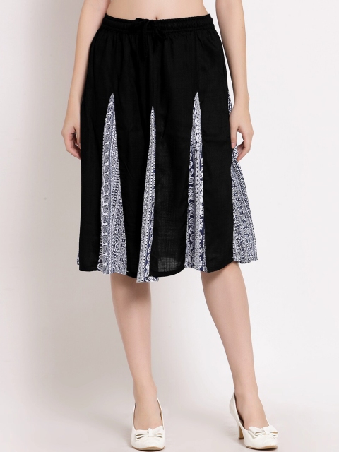 

PATRORNA Women Black Printed Flared Skirt