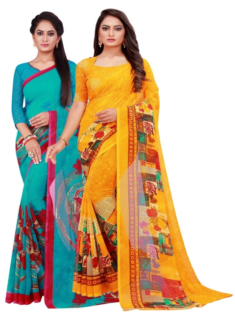

Florence Pack of 2 Yellow & Blue Floral Saree
