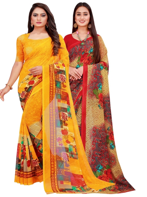

Florence Pack of 2 Yellow & Beige Floral Pure Georgette Saree