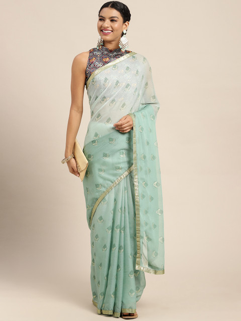 

Satrani Green Ethnic Motifs Zari Pure Chiffon Saree