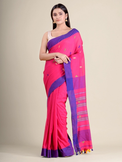 

Mitera Pink & Blue Woven Design Pure Cotton Saree