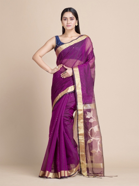 

Mitera Purple & Gold-Toned Embellished Sequinned Silk Cotton Saree