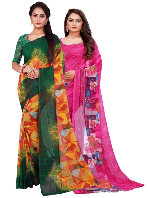 

Florence Pack Of 2 Magenta & Green Pure Georgette Saree