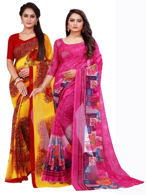 

Florence Pack Of 2 Maroon & Yellow Floral Pure Georgette Saree