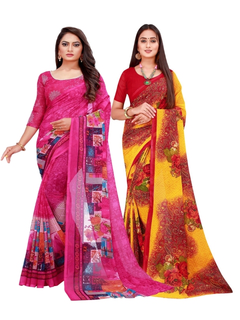 

Florence Magenta & Maroon Set of 2 Floral Pure Georgette Saree