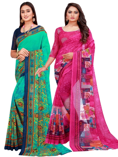 

Florence Pack Of 2 Green & Magenta Floral Pure Georgette Saree