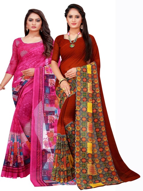 

Florence Pack Of 2 Magenta & Brown Floral Pure Georgette Saree
