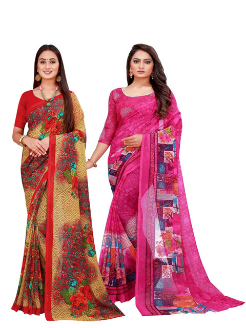 

Florence Pack Of 2 Pink & Red Floral Pure Georgette Saree