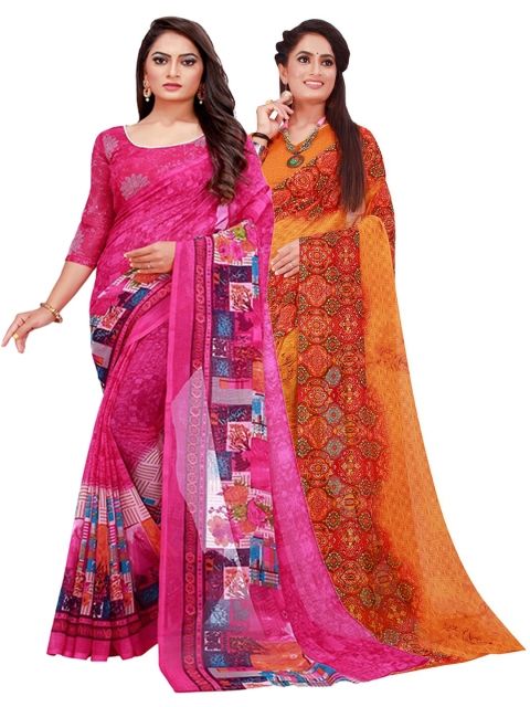 

Florence Orange & Magenta Set of 2 Floral Pure Georgette Saree