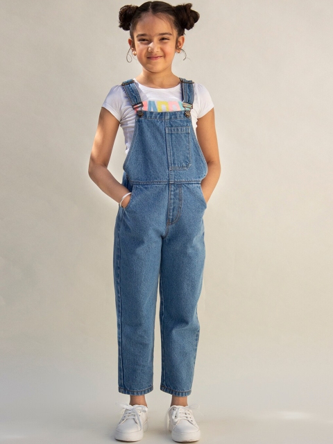 

Jungleebilli Girls Blue Solid Tapered-Fit Denim Dungarees