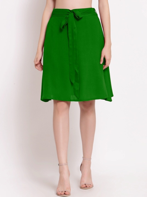 

PATRORNA Women Bottle-Green Solid A-Line Knee-Length Skirt