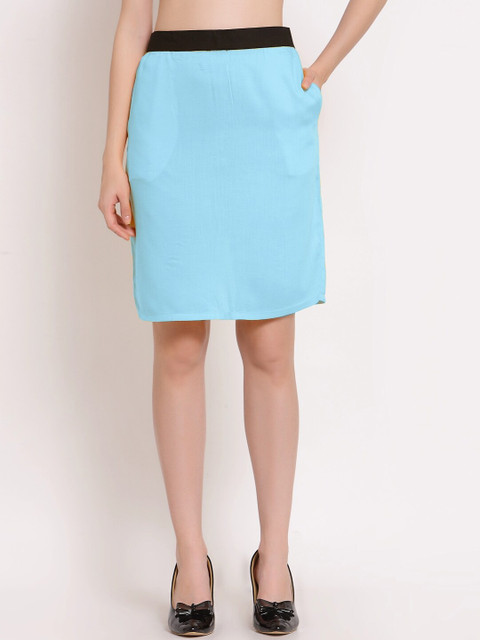 

PATRORNA Women Blue Mini Knee Length Pencil Skirt