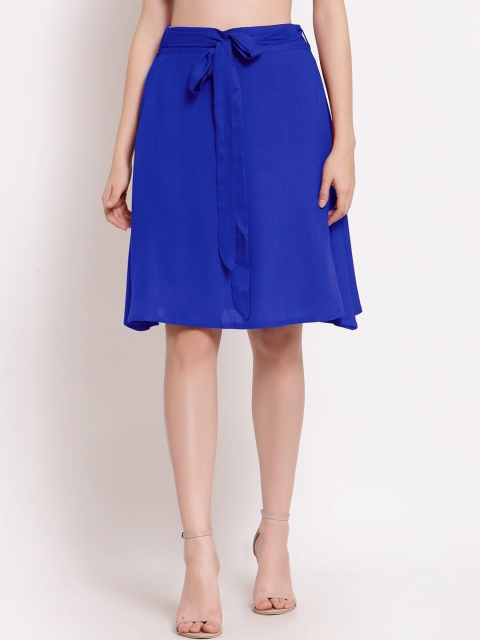 

PATRORNA Women Navy Blue Solid Knee-Length Skirt