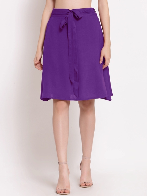 

PATRORNA Women Purple Solid Pleated A-Line Skirt
