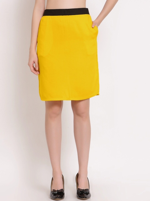 

PATRORNA Women Mustard Solid Maxi Pencil Skirt