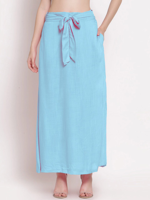 

PATRORNA Women Blue Solid Long Tulip Skirt