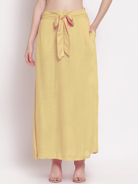 

PATRORNA Women Gold-Coloured Solid Tulip Maxi Skirts