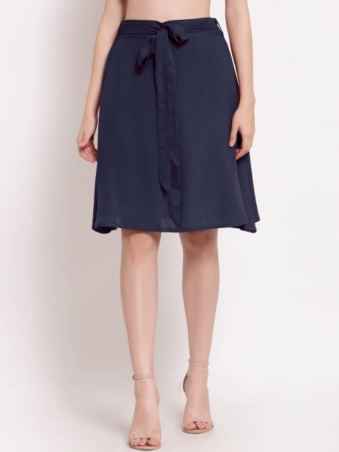 

PATRORNA Women Dark Blue Solid Pleated A-Line Skirts