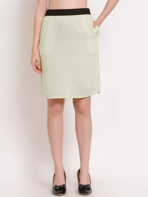 

PATRORNA Women Off-White Solid Pencil Knee-Length Skirt