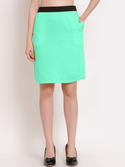 

PATRORNA Teal green & Black Solid Maxi-Length Skirts