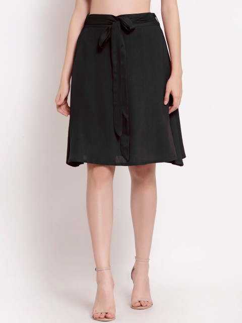 

PATRORNA Women Black Solid A-Line Knee Length Skirts
