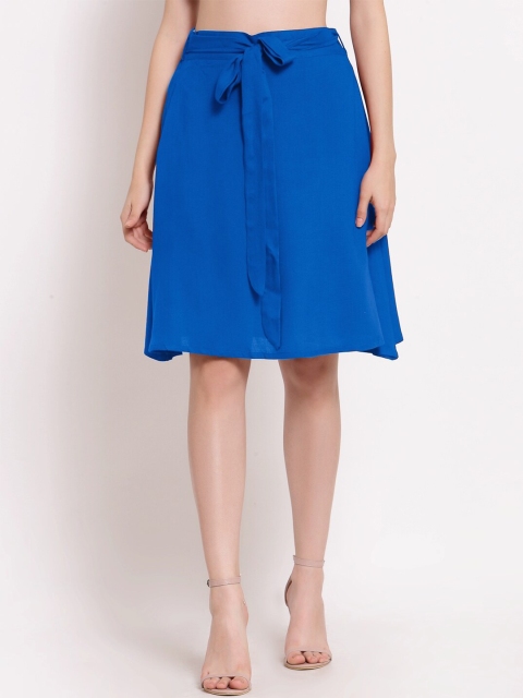 

PATRORNA Women Turquoise Blue Solid A-Line Flared Skirts