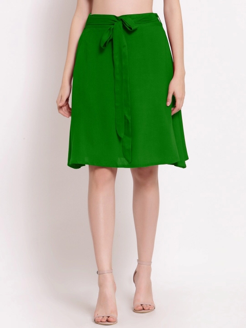 

PATRORNA Women Green Solid Knee-Length Skirt