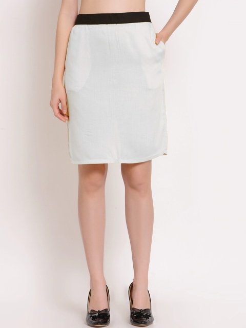

PATRORNA Women White Solid Pencil Knee Length Skirts